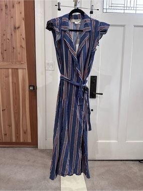 saltwater LUXE Blue Striped Wrap Midi Dress NWT